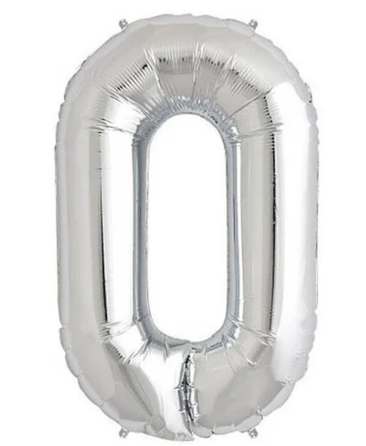 Balon din folie metalizata, Cifra 0, aniversare, 80 cm, Argintiu