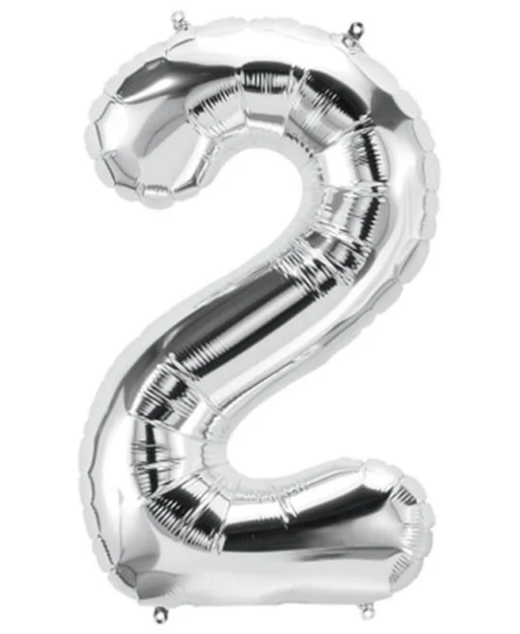 Balon din folie metalizata, Cifra 2, aniversare, 80 cm, Argintiu