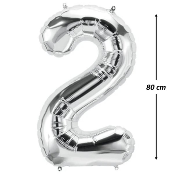 Balon din folie metalizata, Cifra 2, aniversare, 80 cm, Argintiu - imagine 2