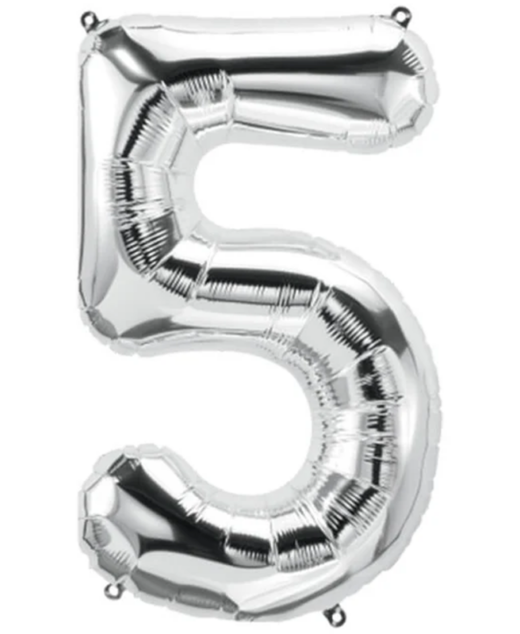 Balon din folie metalizata, Cifra 5, aniversare, 80 cm, Argintiu