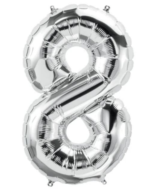 Balon din folie metalizata, Cifra 8, aniversare, 80 cm, Argintiu
