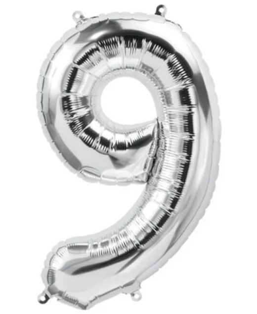 Balon din folie metalizata, Cifra 9, aniversare, 80 cm, Argintiu