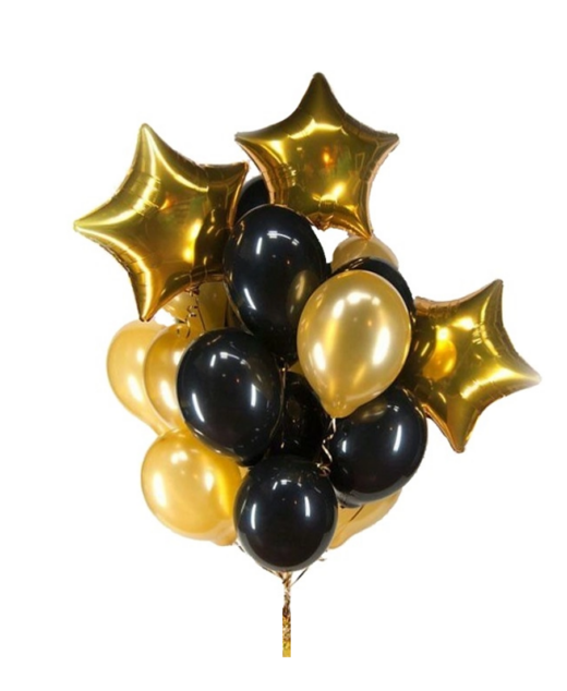 Set 13 baloane latex si folie, cu 3 stelute, Auriu/Negru, Ropet