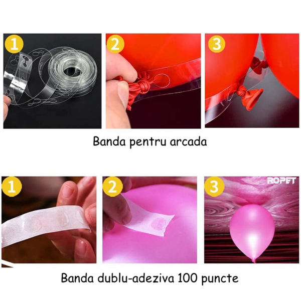 Set 2 bucati - Banda 100 puncte pentru lipit baloane si banda de 5m din plastic pentru arcada de baloane, Ropet - imagine 3