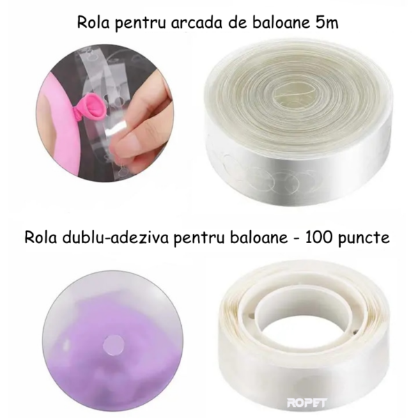 Set 2 bucati - Banda 100 puncte pentru lipit baloane si banda de 5m din plastic pentru arcada de baloane, Ropet - imagine 4