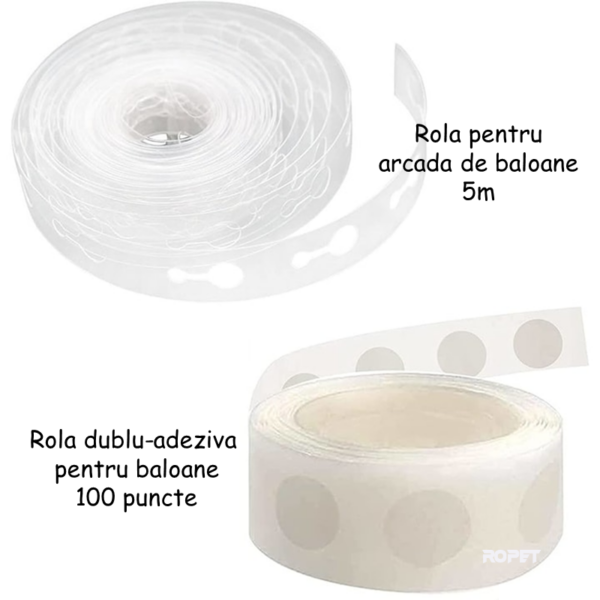 Set 2 bucati - Banda 100 puncte pentru lipit baloane si banda de 5m din plastic pentru arcada de baloane, Ropet - imagine 5