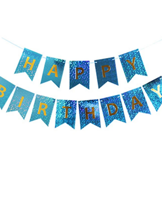 Banner Happy Birthday, Ghirlanda, 2.5m x 17cm, Albastru Chrome, Ropet