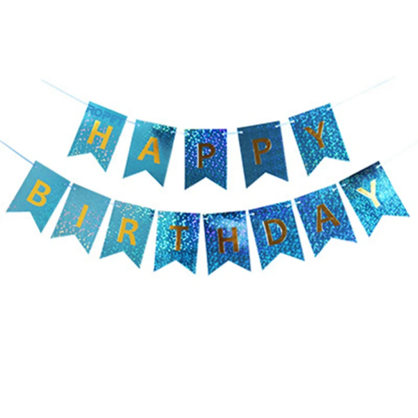 Banner Happy Birthday, Ghirlanda, 2.5m x 17cm, Albastru Chrome, Ropet