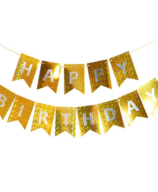 Banner Happy Birthday, Ghirlanda, 2.5m x 17cm, Auriu Chrome, Ropet
