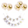 Set 5 baloane confetti auriu si banner Happy Birthday alb