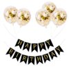 Set 5 baloane confetti auriu si banner Happy Birthday negru