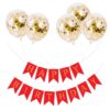 Set 5 baloane confetti auriu si banner Happy Birthday rosu