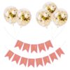 Set 5 baloane confetti auriu si banner Happy Birthday roz