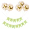 Set 5 baloane confetti auriu si banner Happy Birthday verde