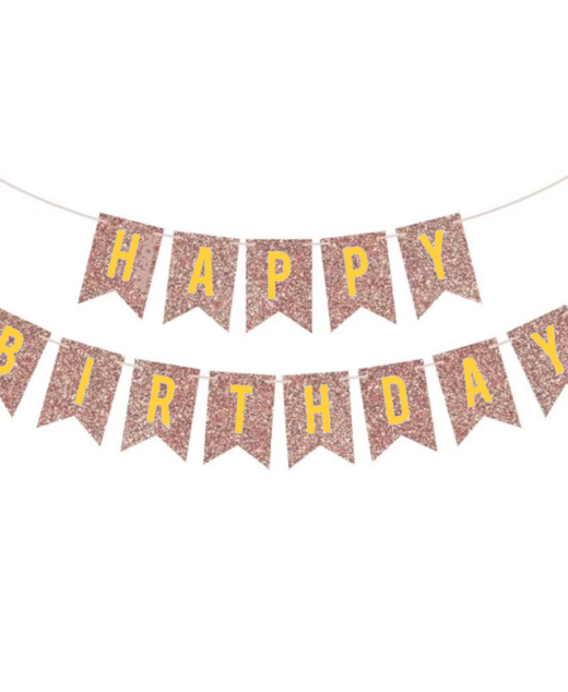 Banner Happy Birthday, Ghirlanda, 2.5m x 17cm, Auriu Rose Chrome, Ropet