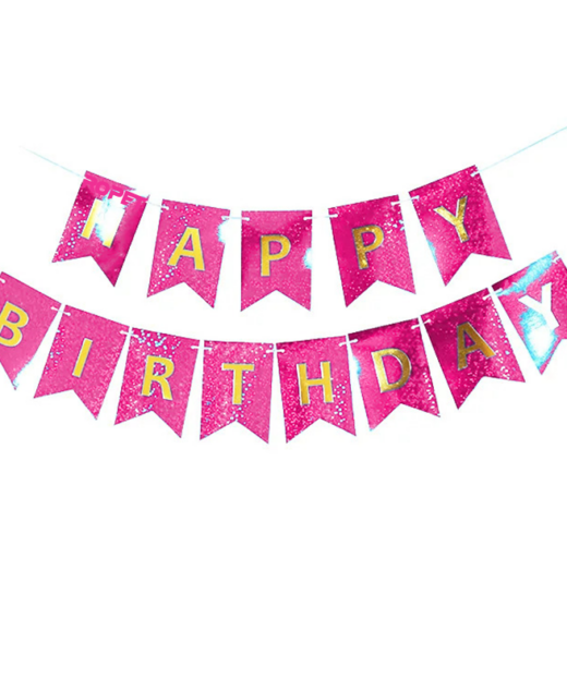 Banner Happy Birthday, Ghirlanda, 2.5m x 17cm, Roz Chrome, Ropet