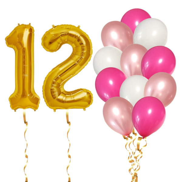 Set 14 Baloane Aniversare 12 Ani, fata, culoare roz/rose gold, Ropet
