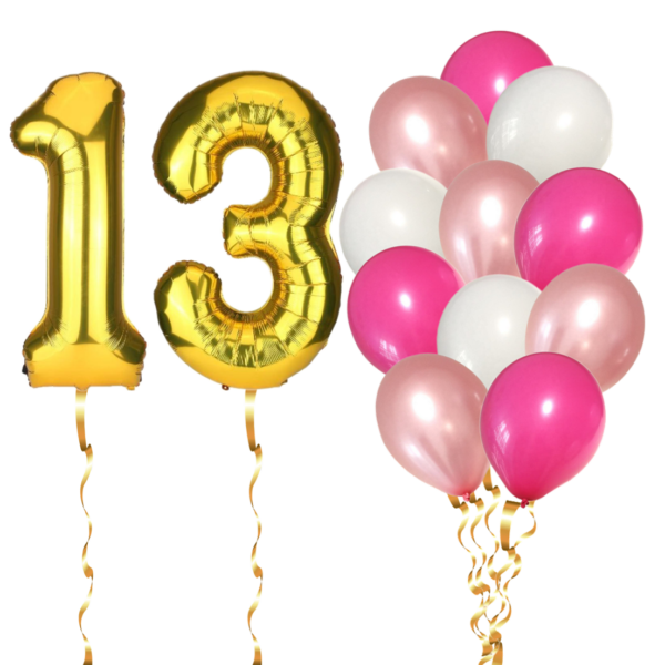 Set 14 Baloane Aniversare 13 Ani, fata, culoare roz/rose gold, Ropet