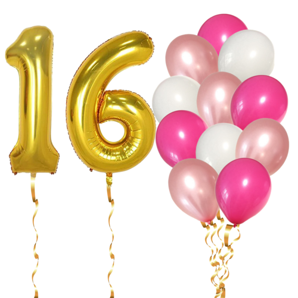 Set 14 Baloane Aniversare 16 Ani, fata, culoare roz/rose gold, Ropet