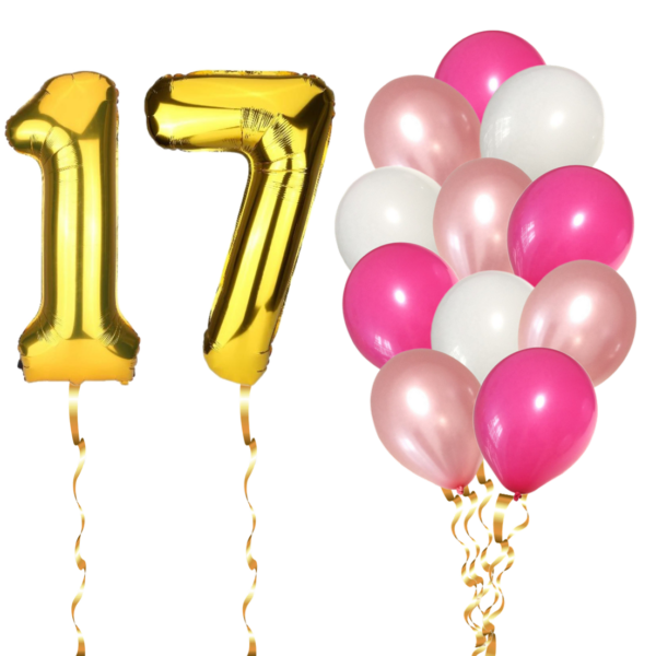 Set 14 Baloane Aniversare 17 Ani, fata, culoare roz/rose gold, Ropet