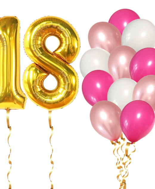 Set 14 Baloane Aniversare 18 Ani, fata, culoare roz/rose gold, Ropet