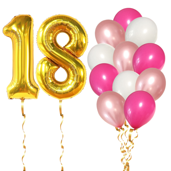 Set 14 Baloane Aniversare 18 Ani, fata, culoare roz/rose gold, Ropet