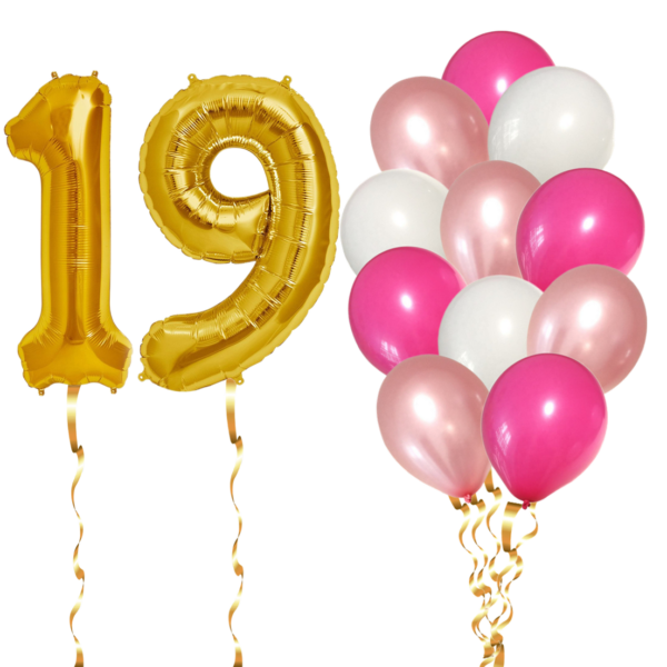 Set 14 Baloane Aniversare 19 Ani, fata, culoare roz/rose gold, Ropet