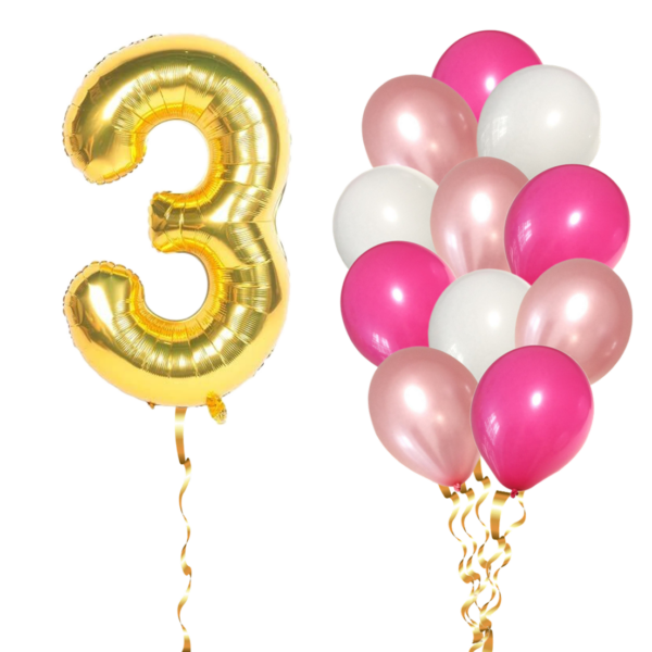 Set 13 Baloane Aniversare 3 Ani, fata, culoare roz/rose gold, Ropet