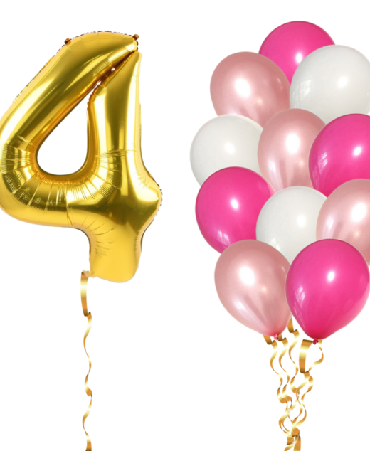 Set 13 Baloane Aniversare 4 Ani, fata, culoare roz/rose gold, Ropet