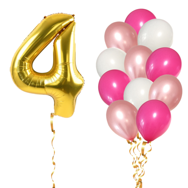 Set 13 Baloane Aniversare 4 Ani, fata, culoare roz/rose gold, Ropet