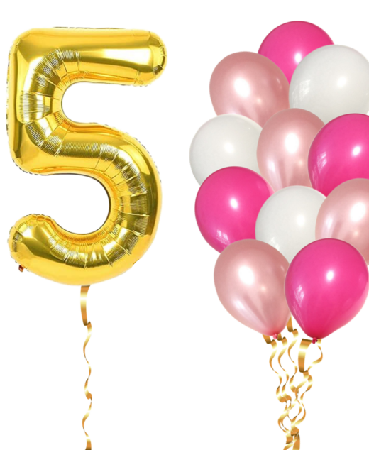 Set 13 Baloane Aniversare 5 Ani, fata, culoare roz/rose gold, Ropet