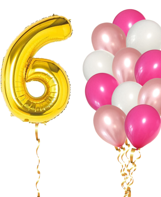 Set 13 Baloane Aniversare 6 Ani, fata, culoare roz/rose gold, Ropet