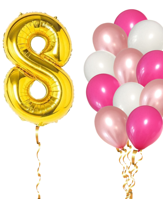 Set 13 Baloane Aniversare 8 Ani, fata, culoare roz/rose gold, Ropet