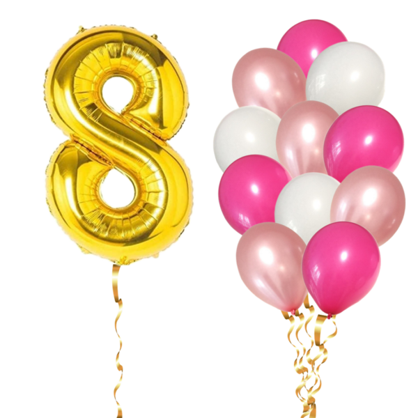 Set 13 Baloane Aniversare 8 Ani, fata, culoare roz/rose gold, Ropet