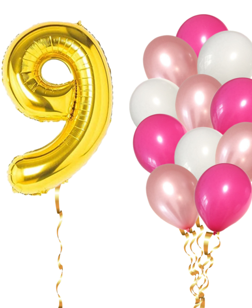 Set 13 Baloane Aniversare 9 Ani, fata, culoare roz/rose gold, Ropet