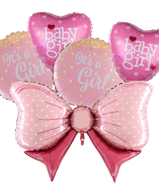 Set 5 baloane folie, 45cm - 80cm, it's a girl - baby girl, roz, Ropet