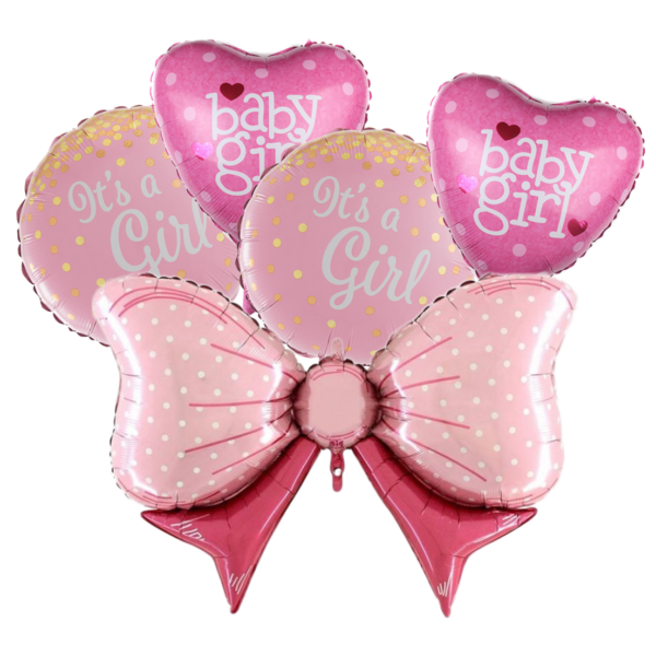 Set 5 baloane folie, 45cm - 80cm, it's a girl - baby girl, roz, Ropet