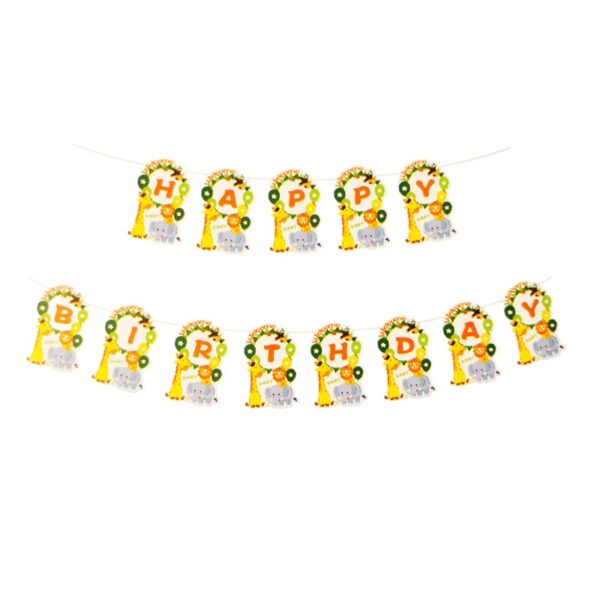 Set 5 baloane confetti auriu si banner Happy Birthday jungla - imagine 2