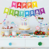 Set 5 baloane confetti auriu si banner Happy Birthday multicolor - imagine 2