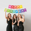 Set 5 baloane confetti auriu si banner Happy Birthday multicolor - imagine 3