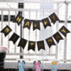 Set 5 baloane confetti auriu si banner Happy Birthday negru - imagine 9