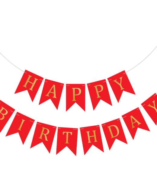 Banner Happy Birthday, Ghirlanda, 2.5m x 17cm, Rosu, Ropet