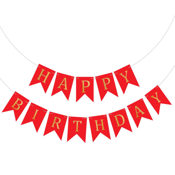 Set 5 baloane confetti auriu si banner Happy Birthday rosu - imagine 2