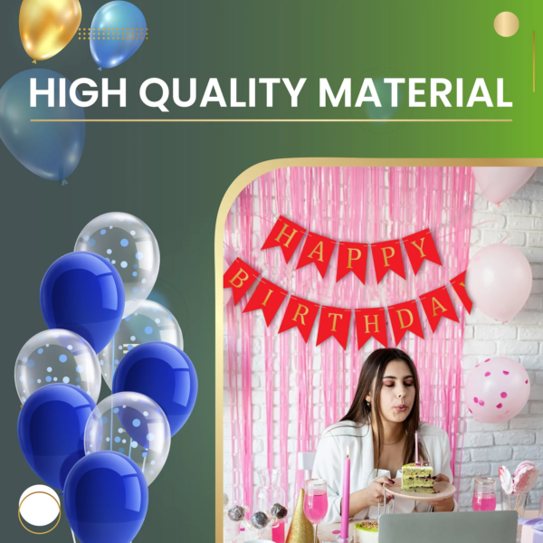 Set 5 baloane confetti auriu si banner Happy Birthday rosu - imagine 5