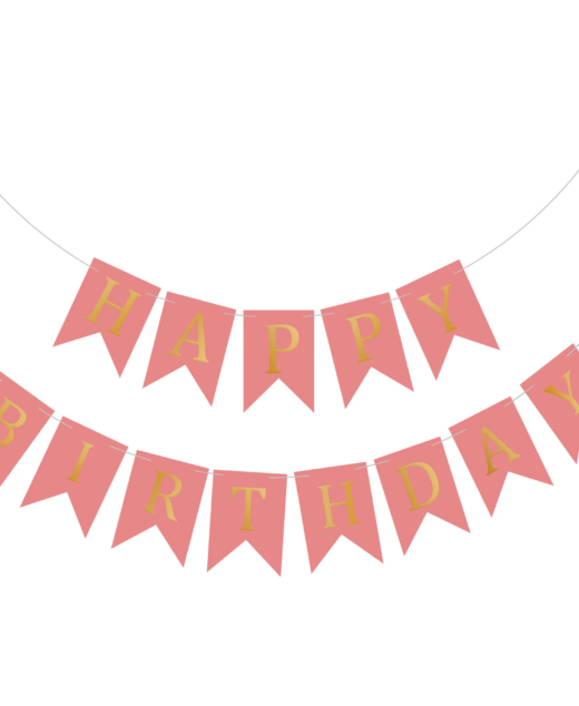Banner Happy Birthday, Ghirlanda, 2.5m x 17cm, Roz, Ropet