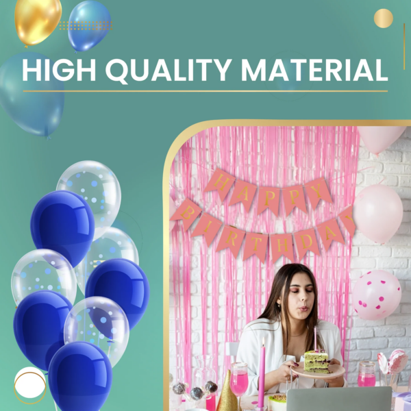Set 5 baloane confetti auriu si banner Happy Birthday roz - imagine 5
