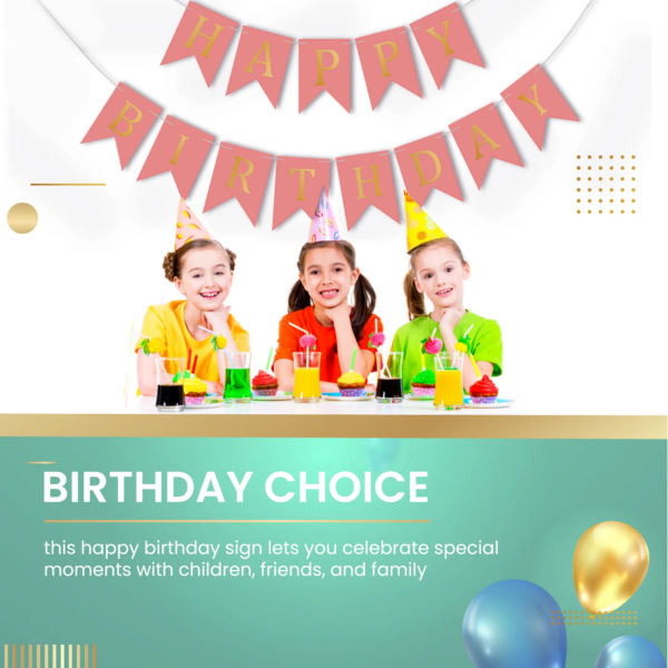 Set 5 baloane confetti auriu si banner Happy Birthday roz - imagine 7