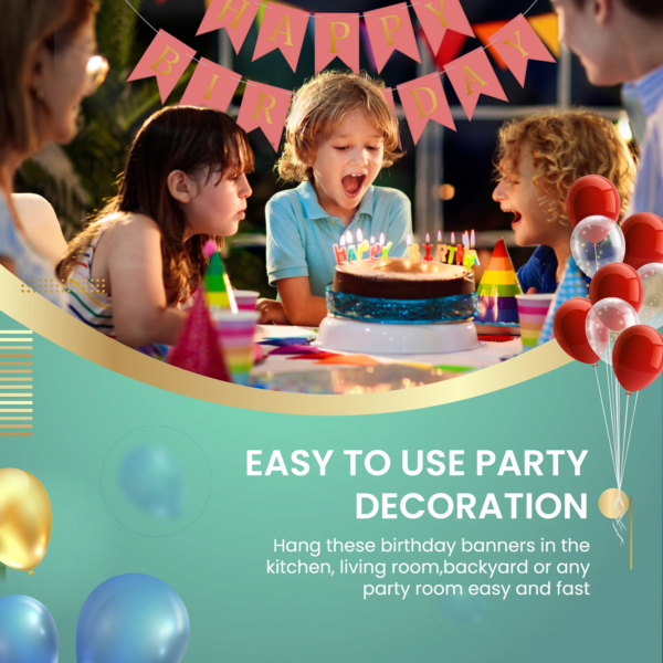 Set 5 baloane confetti auriu si banner Happy Birthday roz - imagine 8