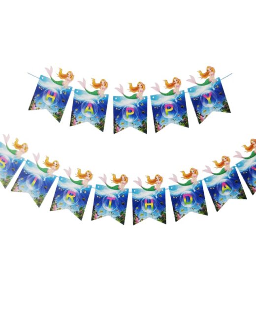 Banner Happy Birthday, Ghirlanda, 2.5m x 17cm, Tema Sirena, Ocean, Ropet