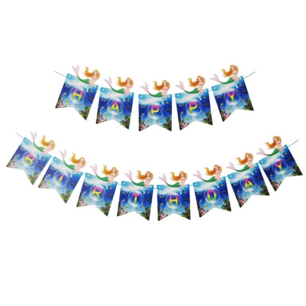 Set 5 baloane confetti auriu si banner Happy Birthday ocean, sirena - imagine 2
